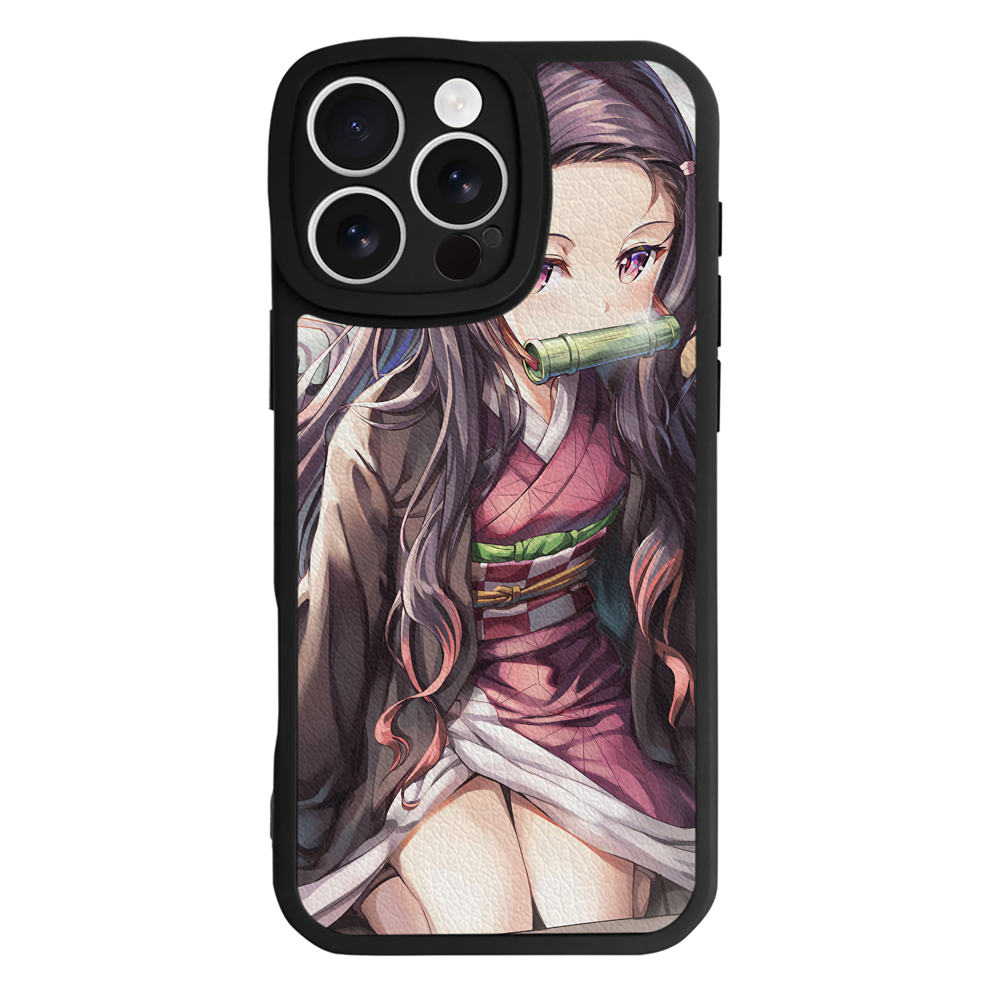（画像用） 鬼滅の刃（きめつのやいば）竈門 禰󠄀豆子／かまど ねずこ Kamado Nezuko 【iPhone 16シリーズ対応】シリコンスマホケース（レザー調） 材質：シリコン